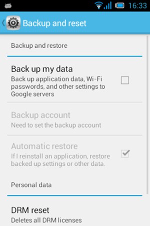 Check the Back up my data checkbox