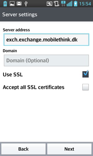 Enter Exchange server address and select Next