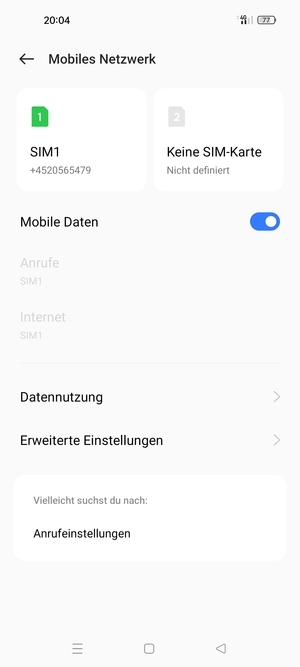 Wählen Sie SIM1 oder SIM2