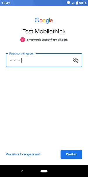 Geben Sie Ihre Passwort ein und wählen Sie Weiter