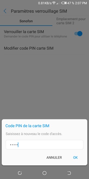 Veuillez confirmer votre code PIN de la carte SIM et sélectionner OK