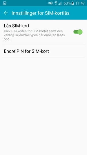 Velg Endre PIN for SIM-kort