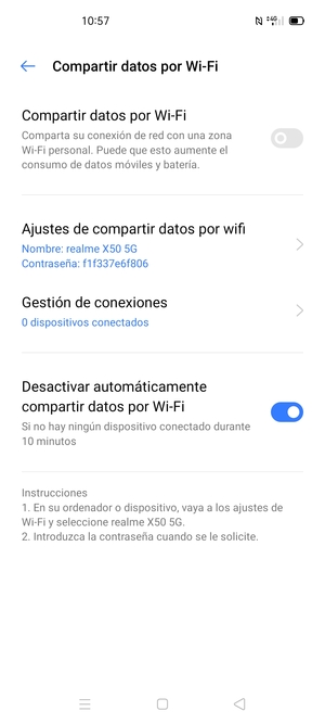 Seleccione Ajustes de compartir datos por wifi