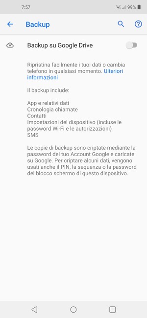 Attiva Backup su Google Drive