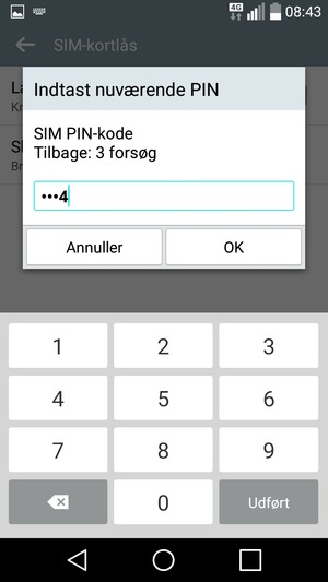 Indtast din Nuværende SIM PIN-kode og vælg OK