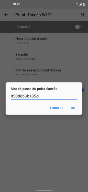 Saisissez un mot de passe de hotspot Wi-Fi d'au moins 8 caractères et sélectionnez OK