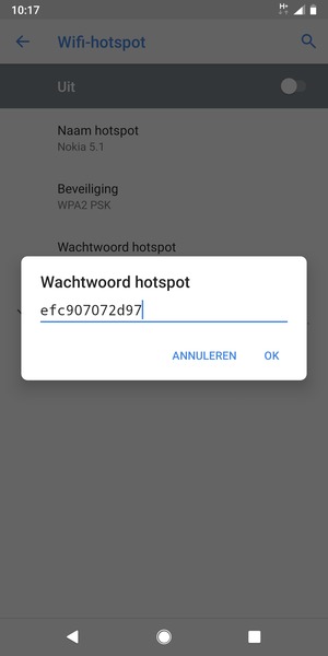 Voer een wachtwoord van een WiFi-hotspot in van ten minste 8 tekens en selecteer OK