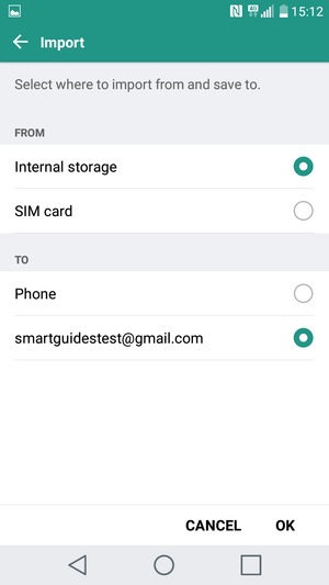 Select the SIM card and your Google account. Select OK