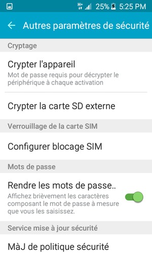 Sélectionnez Configurer blocage SIM