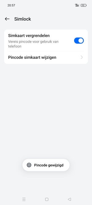 Uw Pincode voor simkaart is gewijzigd