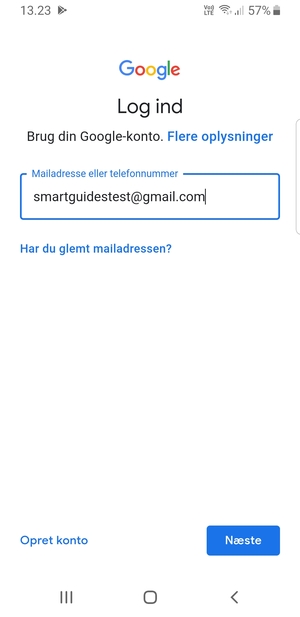 Indtast din Gmail adresse og vælg Næste