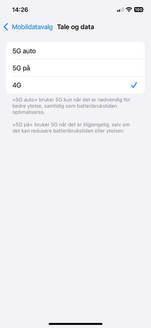 For å aktivere 4G, velg 4G