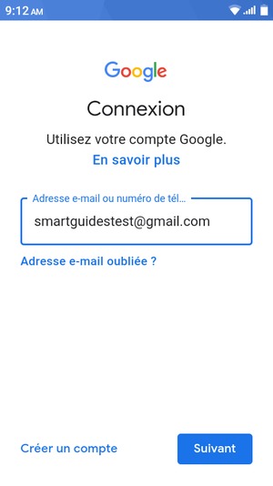 Saisissez votre adresse e-mail et sélectionnez Suivant