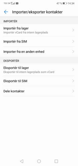 Vælg Importér fra SIM