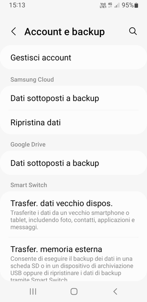 Scorri fino a Google Drive e seleziona Dati sottoposti a backup