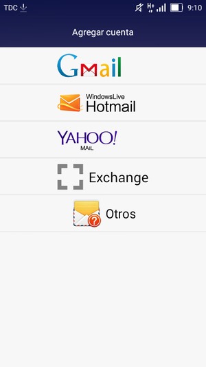 Seleccione Gmail o Hotmail