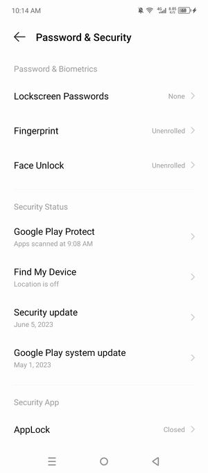 To activate your screen lock, go to the Security menu and select Lockscreen Passwords