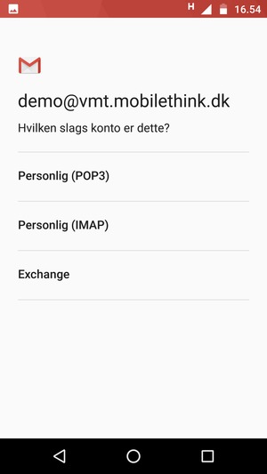 Vælg Personlig (POP3) eller Personlig (IMAP)
