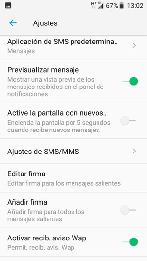 Despláce y seleccione Ajustes de SMS/MMS