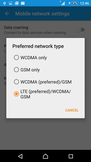 Select LTE (preferred)/3G/GSM to enable 4G