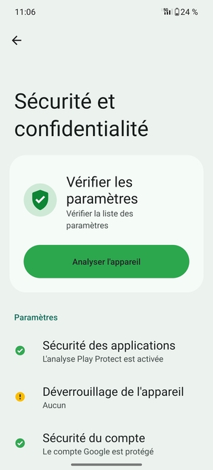 Pour activer votre écran de verrouillage, allez dans le menu Sécurité et confidentialité et sélectionnez Deverrouillage de l'appareil