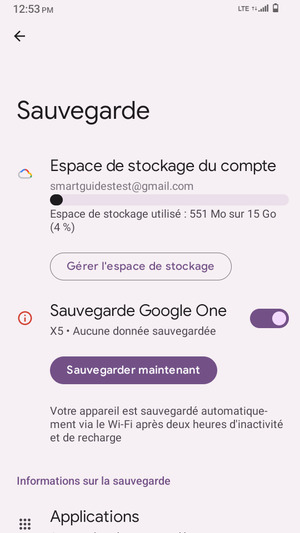 Sélectionnez Espace de stockage du compte