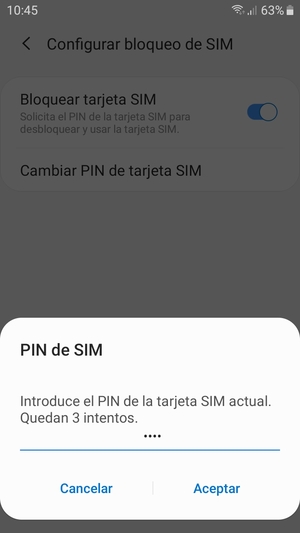 Introduzca su PIN de la tarjeta SIM actual y seleccione Aceptar