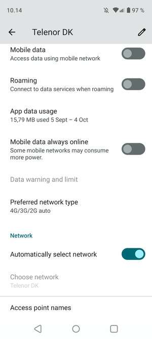 Scroll to and select Preferred network type