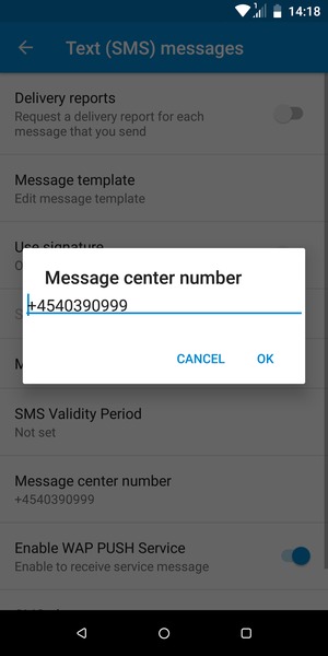 Enter the Message center number number and select OK