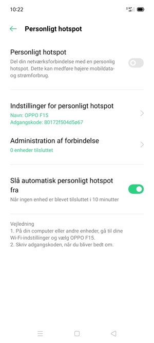 Vælg Indstillinger for personligt hotspot