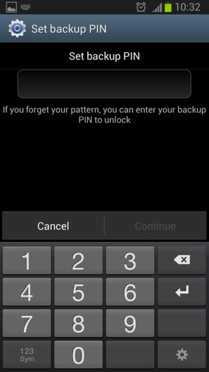 Enter a backup PIN and select Continue
