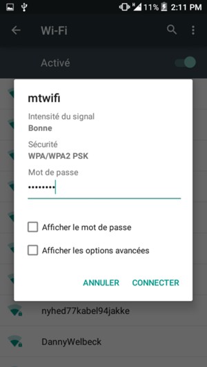 Saisissez le mot de passe du Wi-Fi et sélectionnez CONNECTER