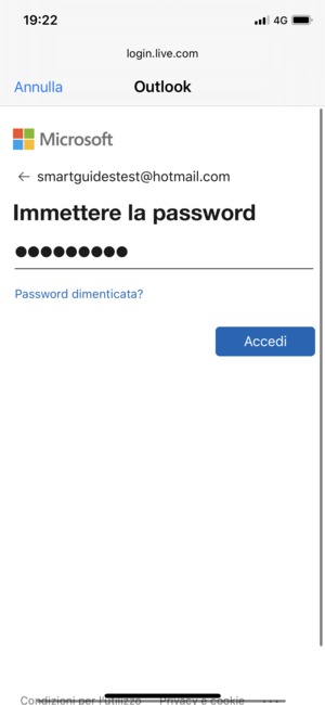 Inserisci il tuo indirizzo password e seleziona Accedi