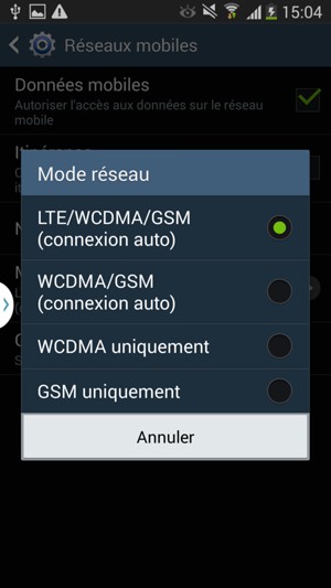Sélectionnez LTE/WCDMA/GSM pour activer la 4G