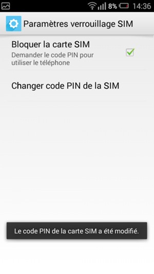 Votre code PIN de la SIM a été modifié