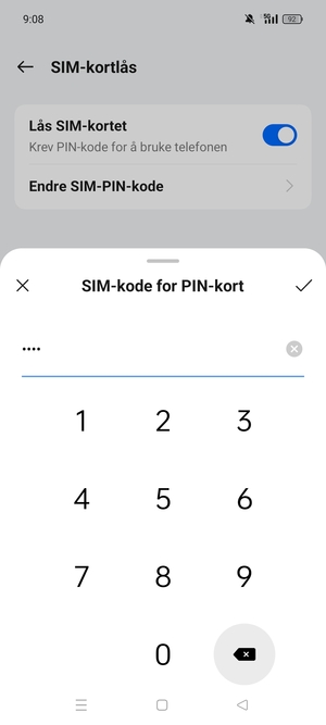 Skriv inn Gjeldende PIN-kode for SIM-kort og velg OK