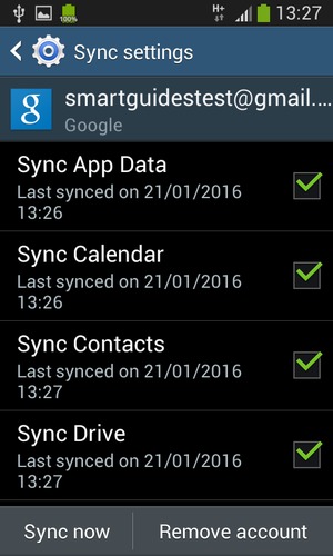 Check all the checkboxes and select Sync now