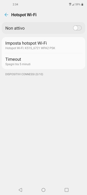 Seleziona Imposta hotspot Wi-Fi