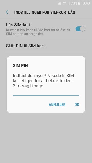Bekræft din nye kode til SIM-kortet og vælg OK