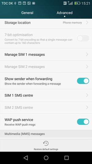 Select SIM 1 SMS centre or SIM 2 SMS centre