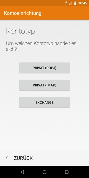 Wählen Sie PRIVAT (POP3) oder PRIVAT (IMAP)