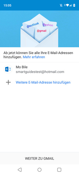 Wählen Sie WEITER ZU GMAIL