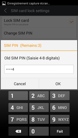 Saisissez votre Ancien code PIN SIM et sélectionnez OK