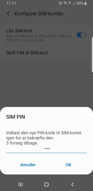 Bekræft din nye PIN-kode til SIM-kort og vælg OK
