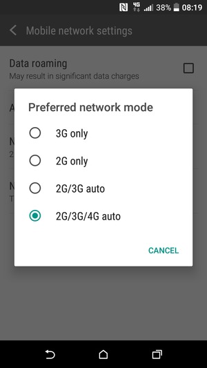 Select 2G/3G auto to enable 3G and 2G/3G/4G auto to enable 4G