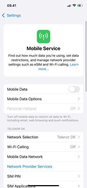 Select Mobile Data Options