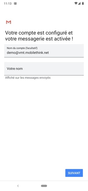 Donnez un nom à votre compte et saisissez votre nom. Sélectionnez SUIVANT