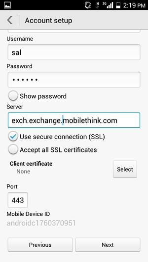 Enter  Exchange server address and select Next