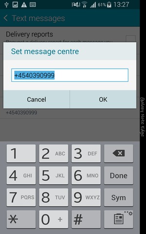 Enter the Message centre number and select OK