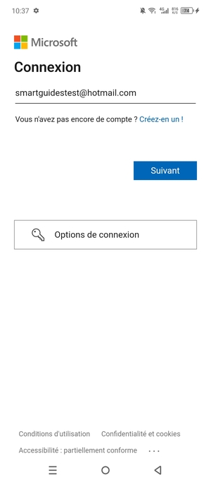 Saisissez votre Adresse e-mail et sélectionnez Suivant